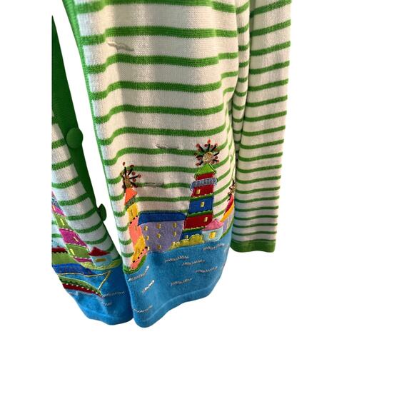 Quacker Factory women's striped cardigan with an embroidered lighthouse - Picture 6 of 8